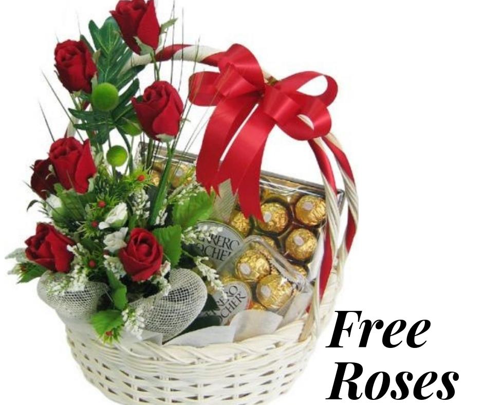 Basket Of FREE Roses With 2 Boxes Of Ferrero Rocher Chocolates product1297